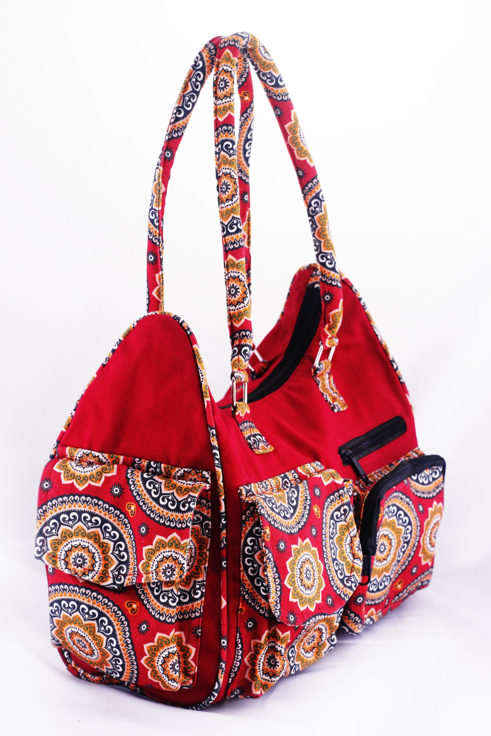 Handmade Cotton Boho Shoulder Bag | Multi-Pocket Travel Tote | Ethically Made in Nepal