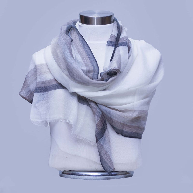 100% Cashmere Ring Shawl – Grey with Red Border | Handmade Wrap from Nepal