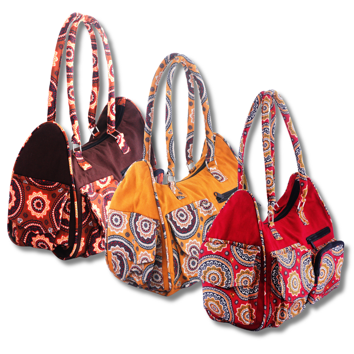 Handmade Cotton Boho Shoulder Bag | Multi-Pocket Travel Tote | Ethically Made in Nepal