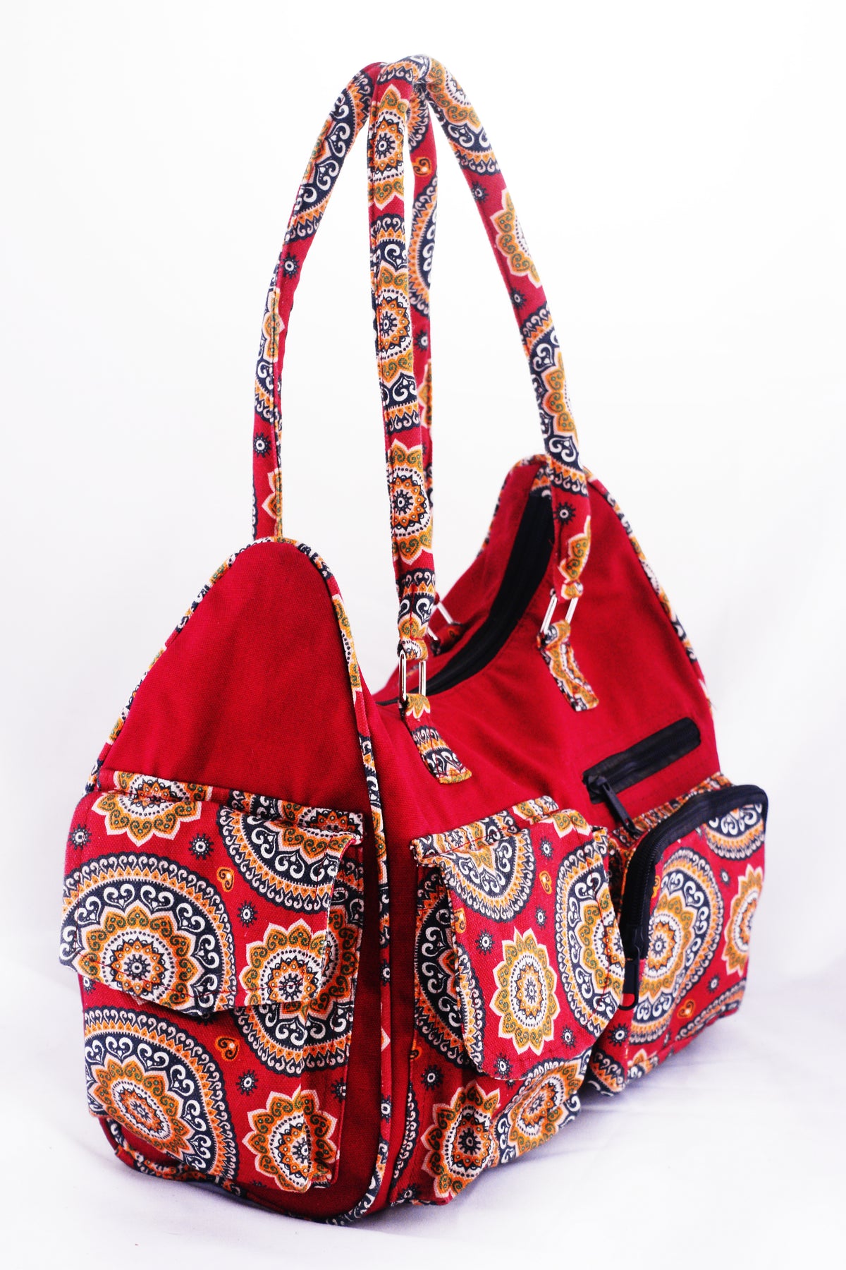 Handmade Cotton Boho Shoulder Bag | Multi-Pocket Travel Tote | Ethically Made in Nepal