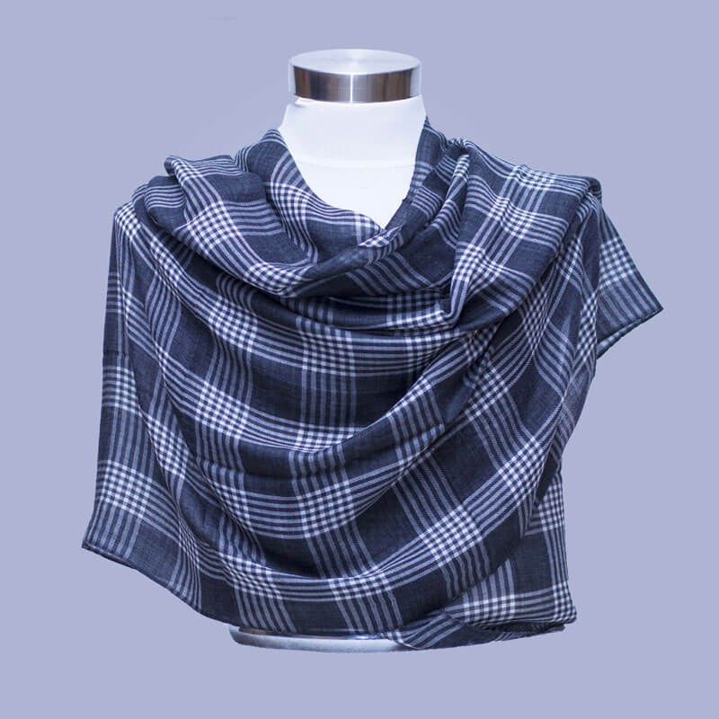 Black and white checkered handmade cashmere ring shawl from Nepal