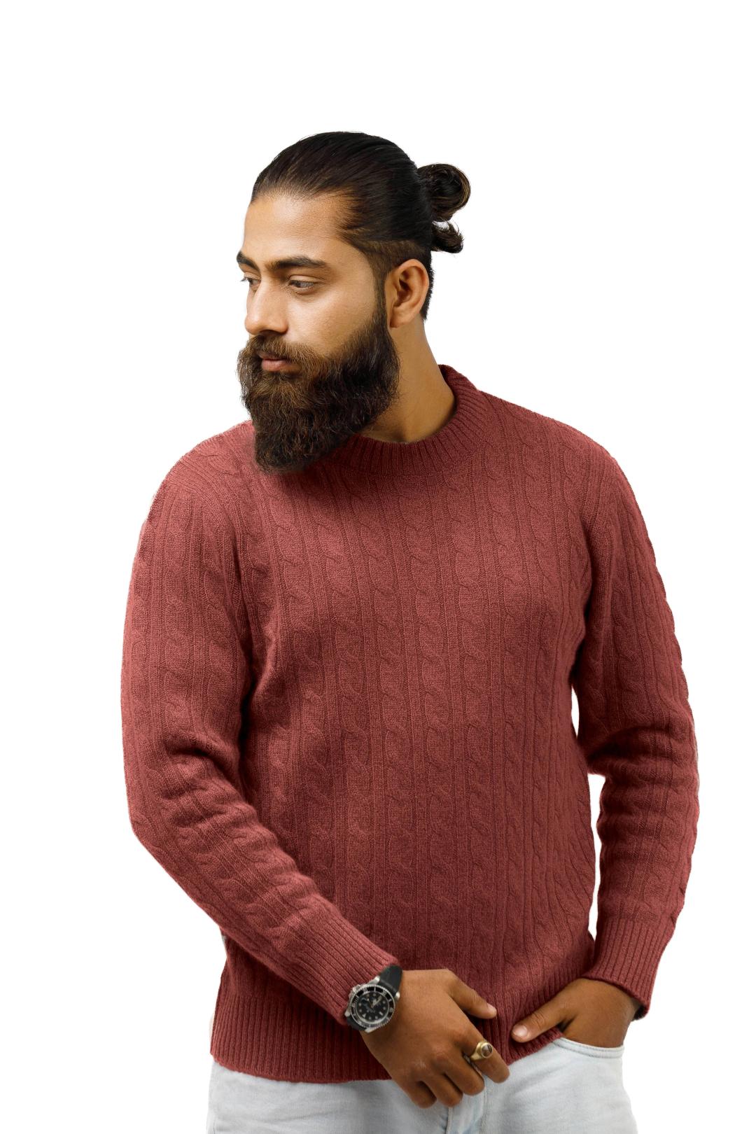 Handmade 100% cashmere cable knit sweater for men, beige luxury winter pullover crafted in Nepal