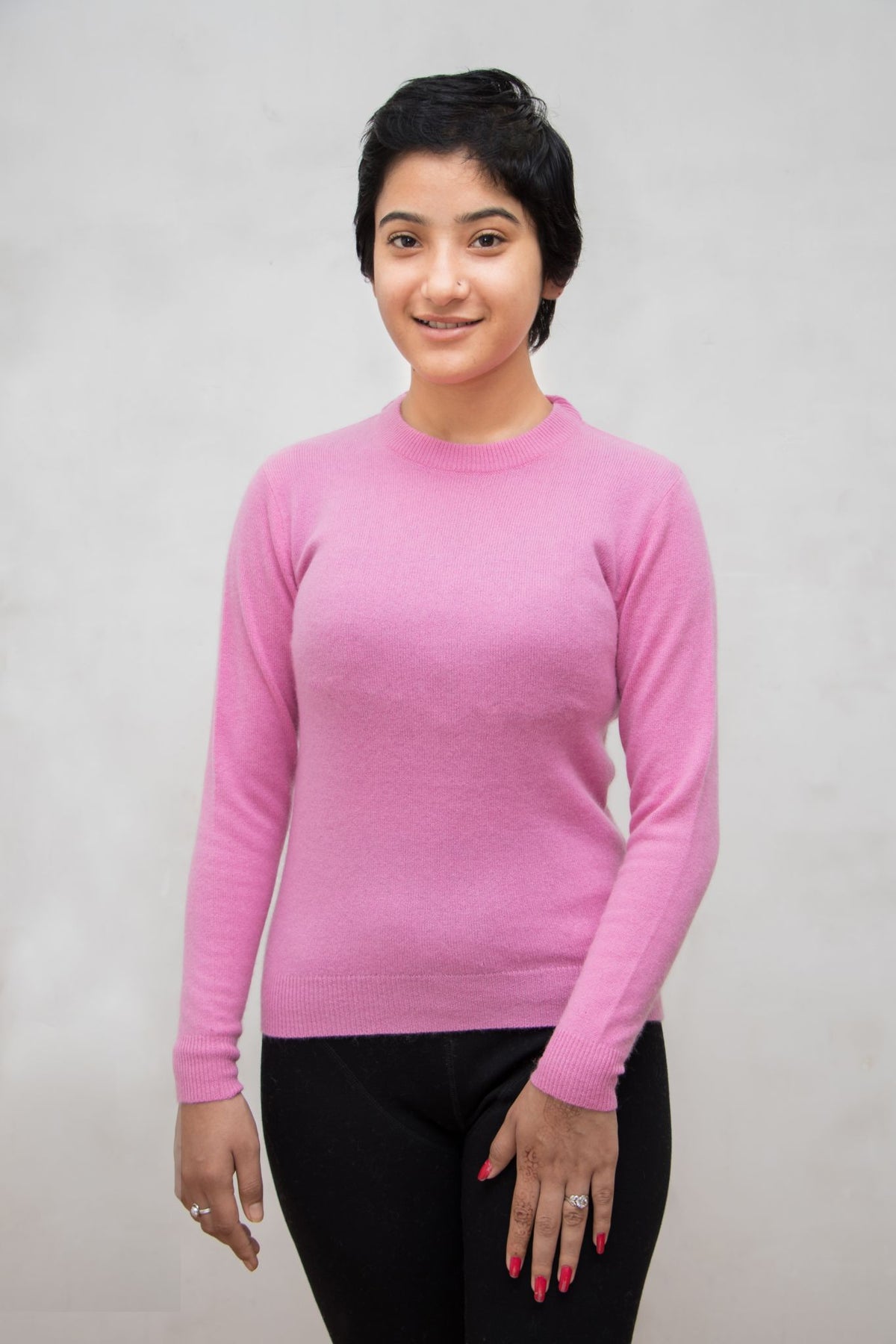 “Pink cashmere sweater for girls – lightweight handmade knitwear”