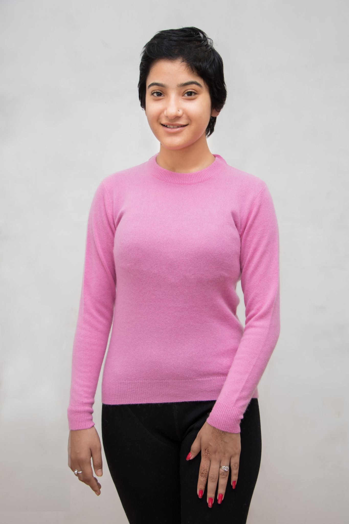 “Pink cashmere sweater for girls – lightweight handmade knitwear”