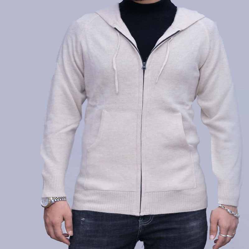 Luxury 100% Cashmere Zip-Up Hoodie for Men – Handmade Soft Knit Sweater | Pure Cashmere from Nepal